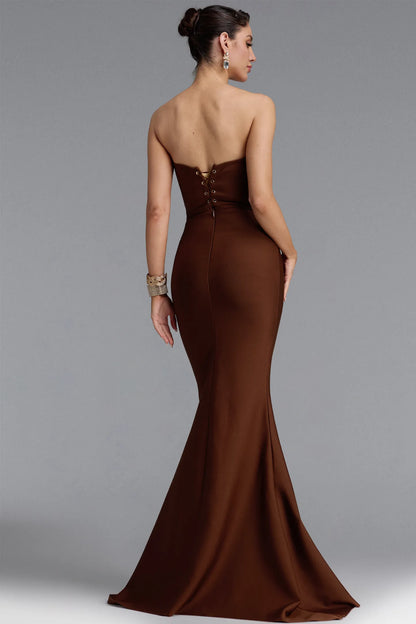 Embellished Corset Mermaid Gown - Chocolate Brown