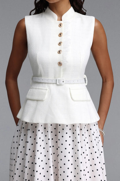Bouclé Peplum Top & Polka Dot Skirt Set - White & Black