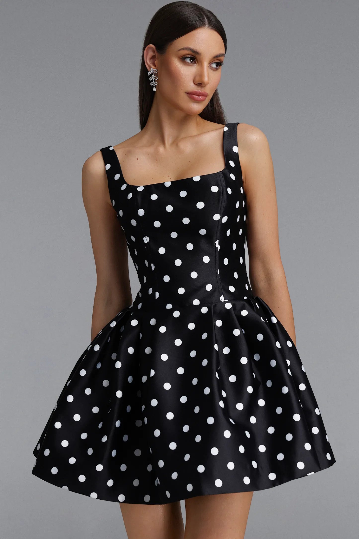Structured Polka Dot Skater Mini Dress - Black & White