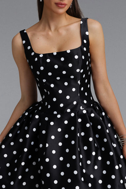 Structured Polka Dot Skater Mini Dress - Black & White