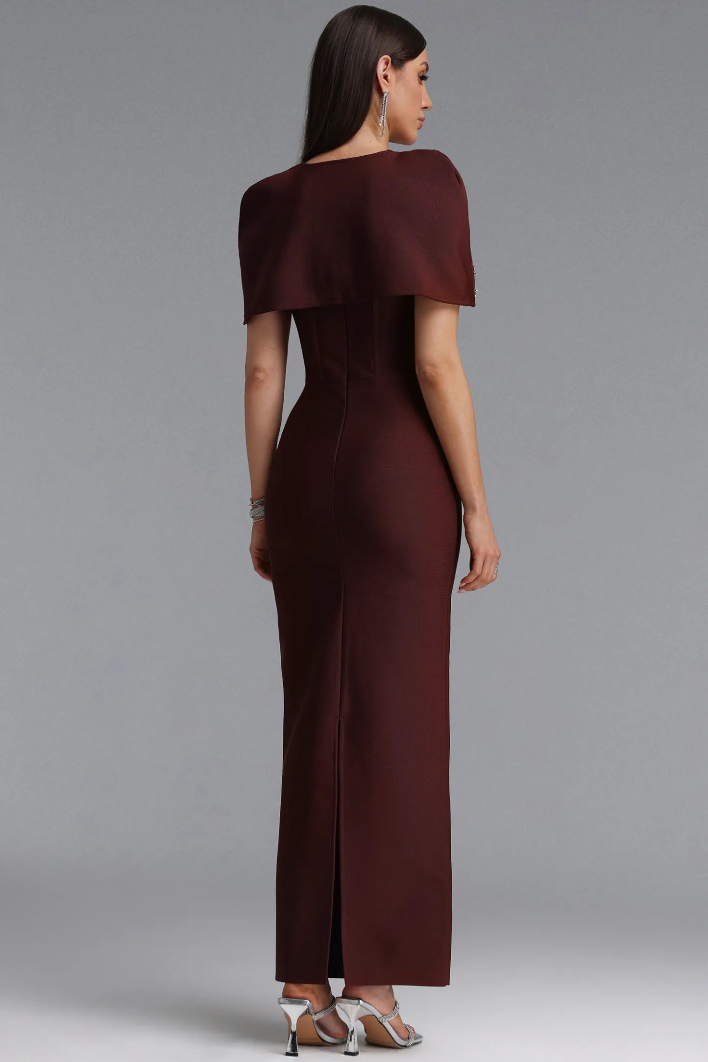 Embellished Sheer Mesh Gown - Chocolate Brown