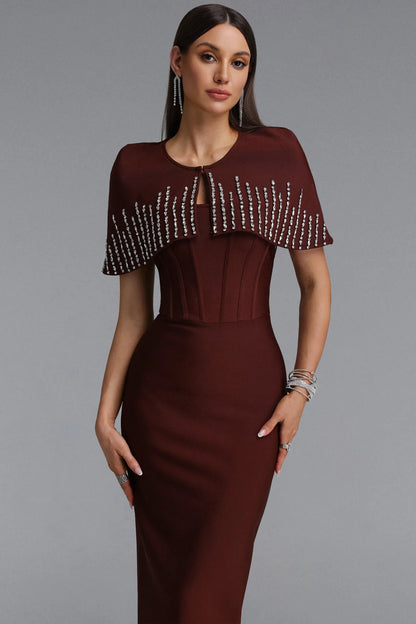 Embellished Sheer Mesh Gown - Chocolate Brown