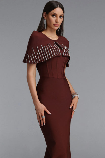 Embellished Sheer Mesh Gown - Chocolate Brown
