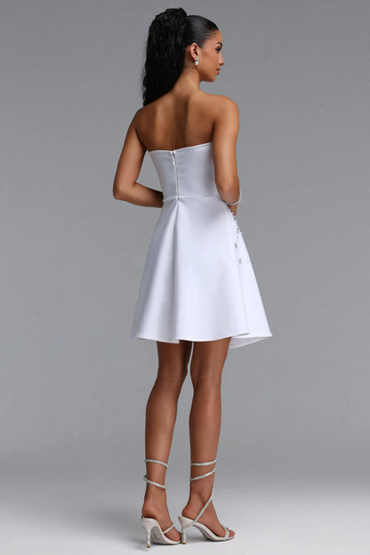 Pearl and Crystal Embellished Strapless Mini Dress - Pristine White