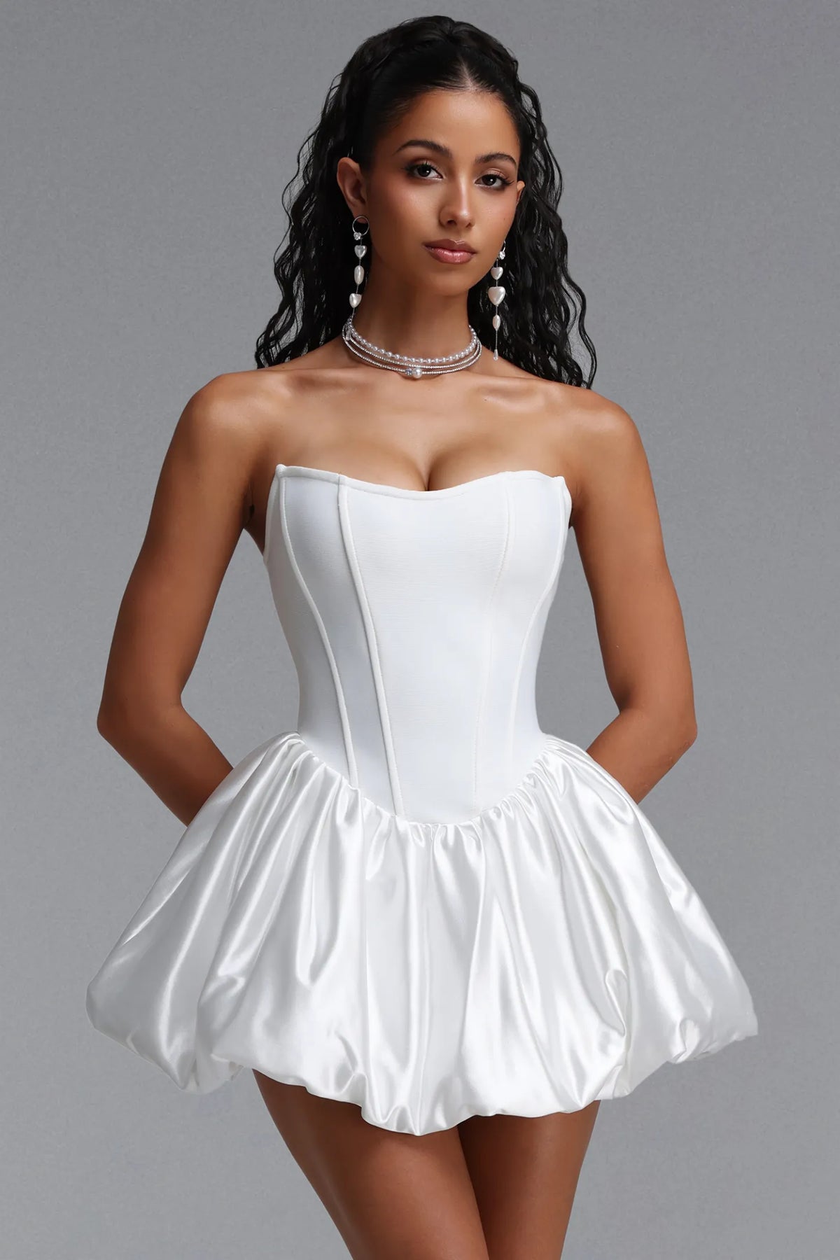 Structured Corset Bubble Mini Dress - Pristine White
