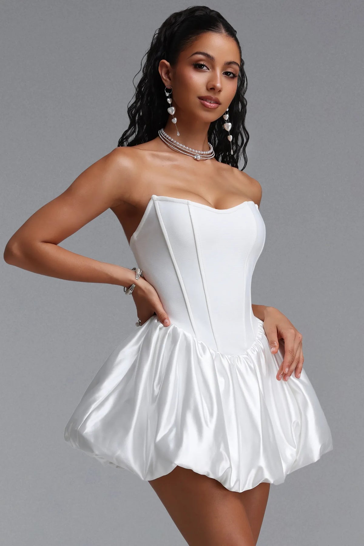 Structured Corset Bubble Mini Dress - Pristine White