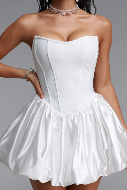 Structured Corset Bubble Mini Dress - Pristine White