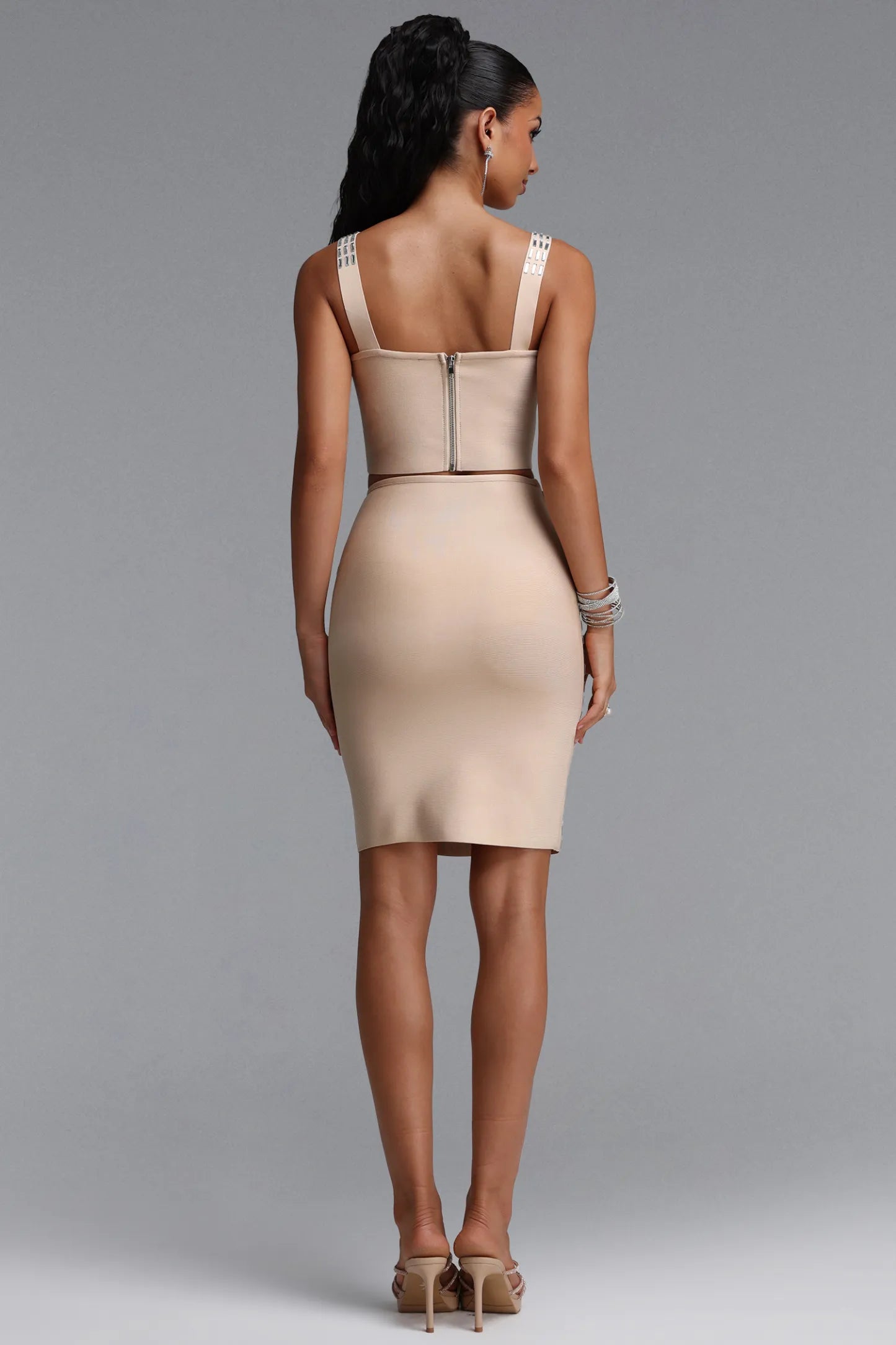 Mirrored Geometric Two-Piece Set - Champagne Nude