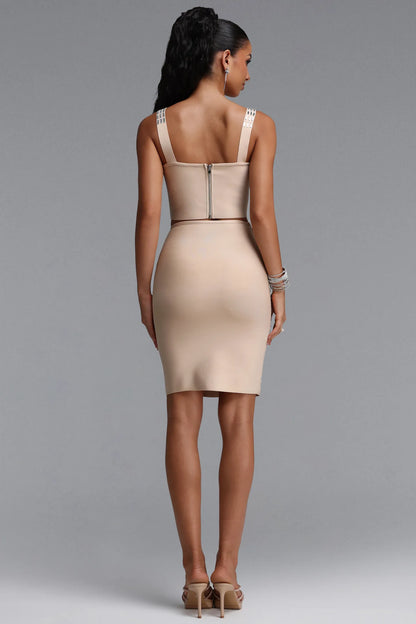 Mirrored Geometric Two-Piece Set - Champagne Nude