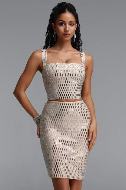 Mirrored Geometric Two-Piece Set - Champagne Nude