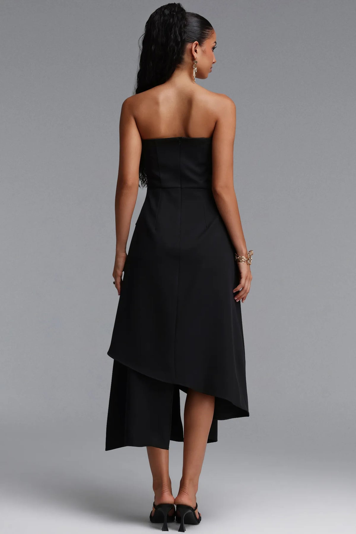 Structured Asymmetrical Draped Dress - Onyx Black