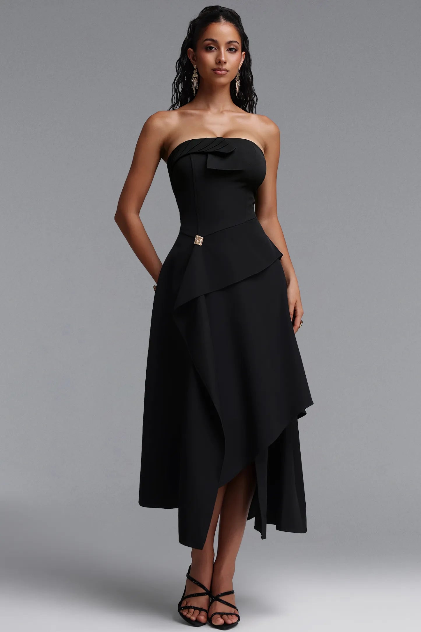 Structured Asymmetrical Draped Dress - Onyx Black