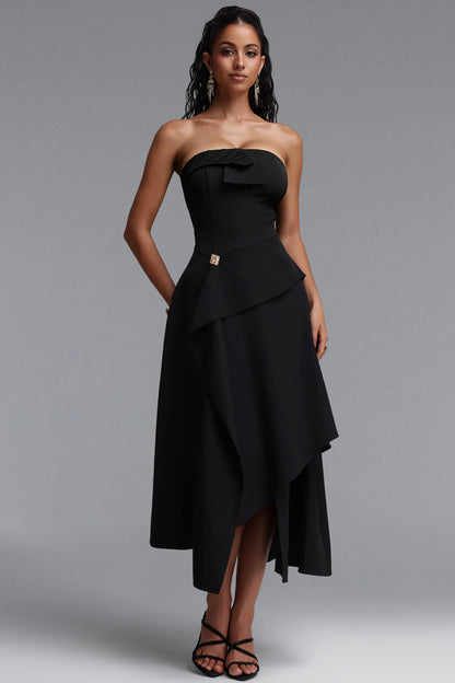 Structured Asymmetrical Draped Dress - Onyx Black