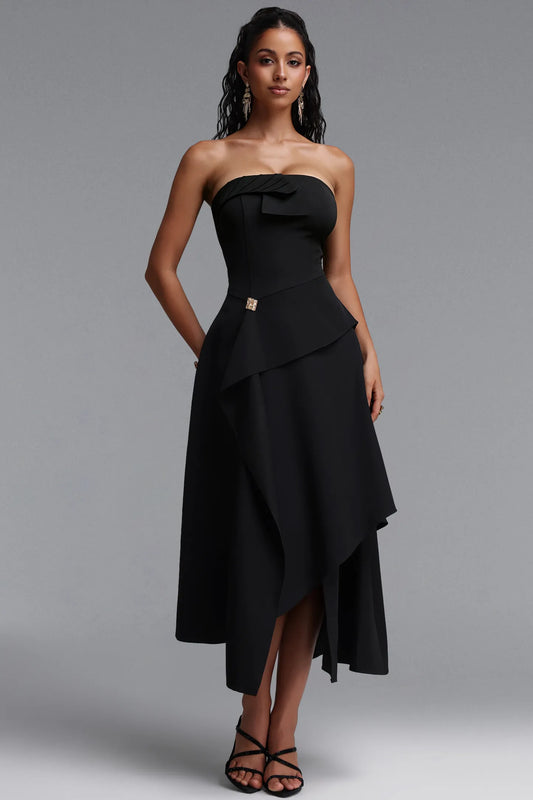 Structured Asymmetrical Draped Dress - Onyx Black