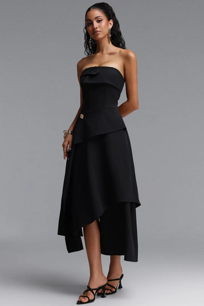 Structured Asymmetrical Draped Dress - Onyx Black