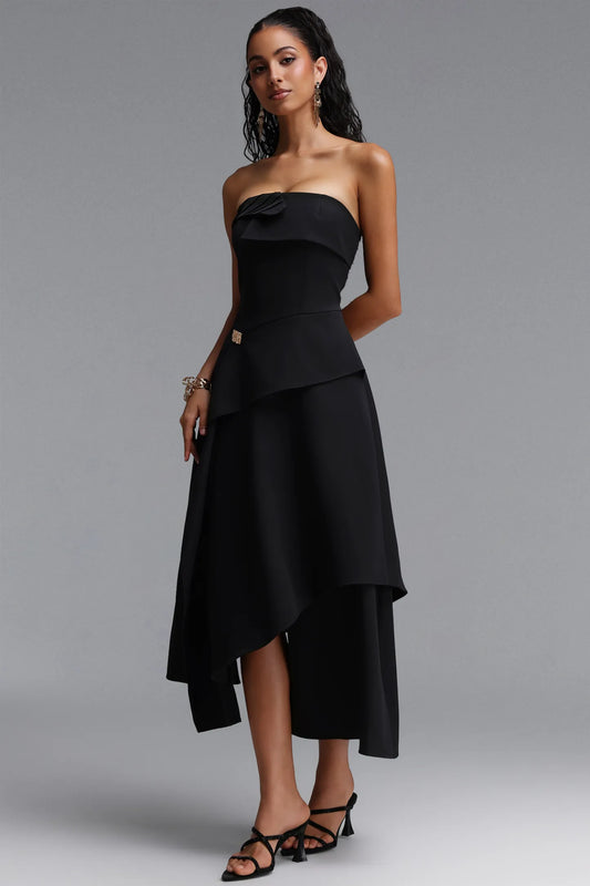 Structured Asymmetrical Draped Dress - Onyx Black