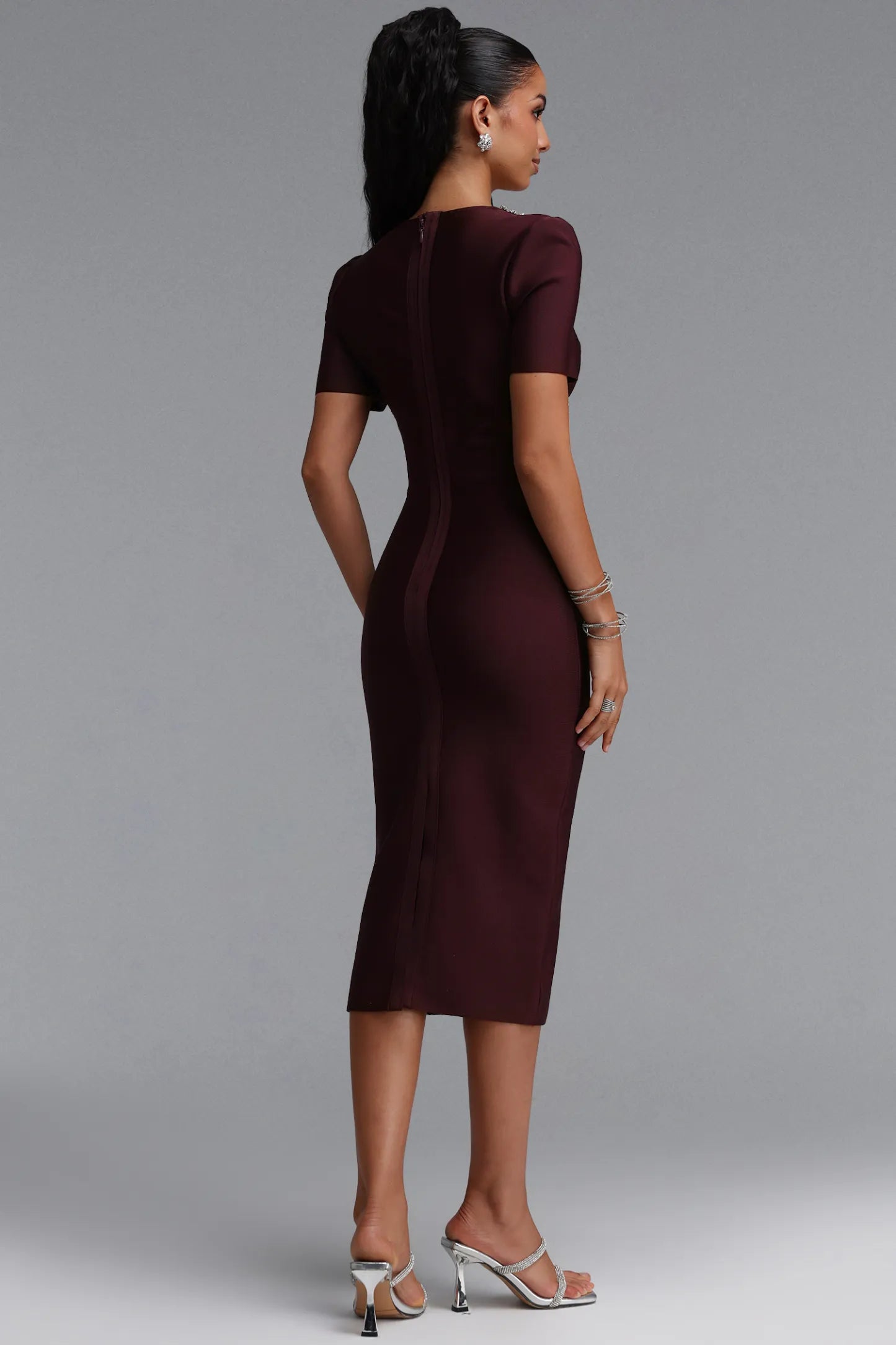 Crystal-Trimmed Corset Dress - Deep Burgundy