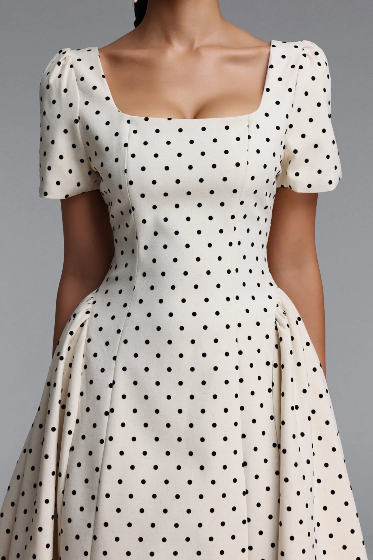 Structured Polka Dot A-Line Dress - Ivory & Black