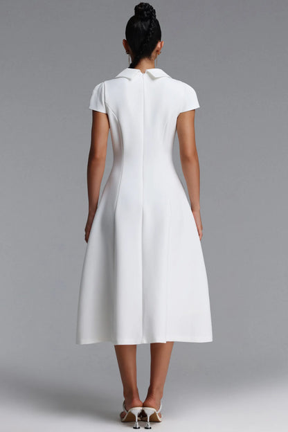 Structured Lapel Button-Down Dress - Pristine White