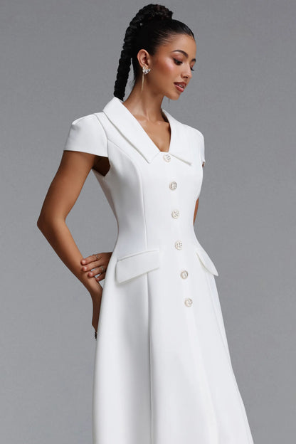 Structured Lapel Button-Down Dress - Pristine White