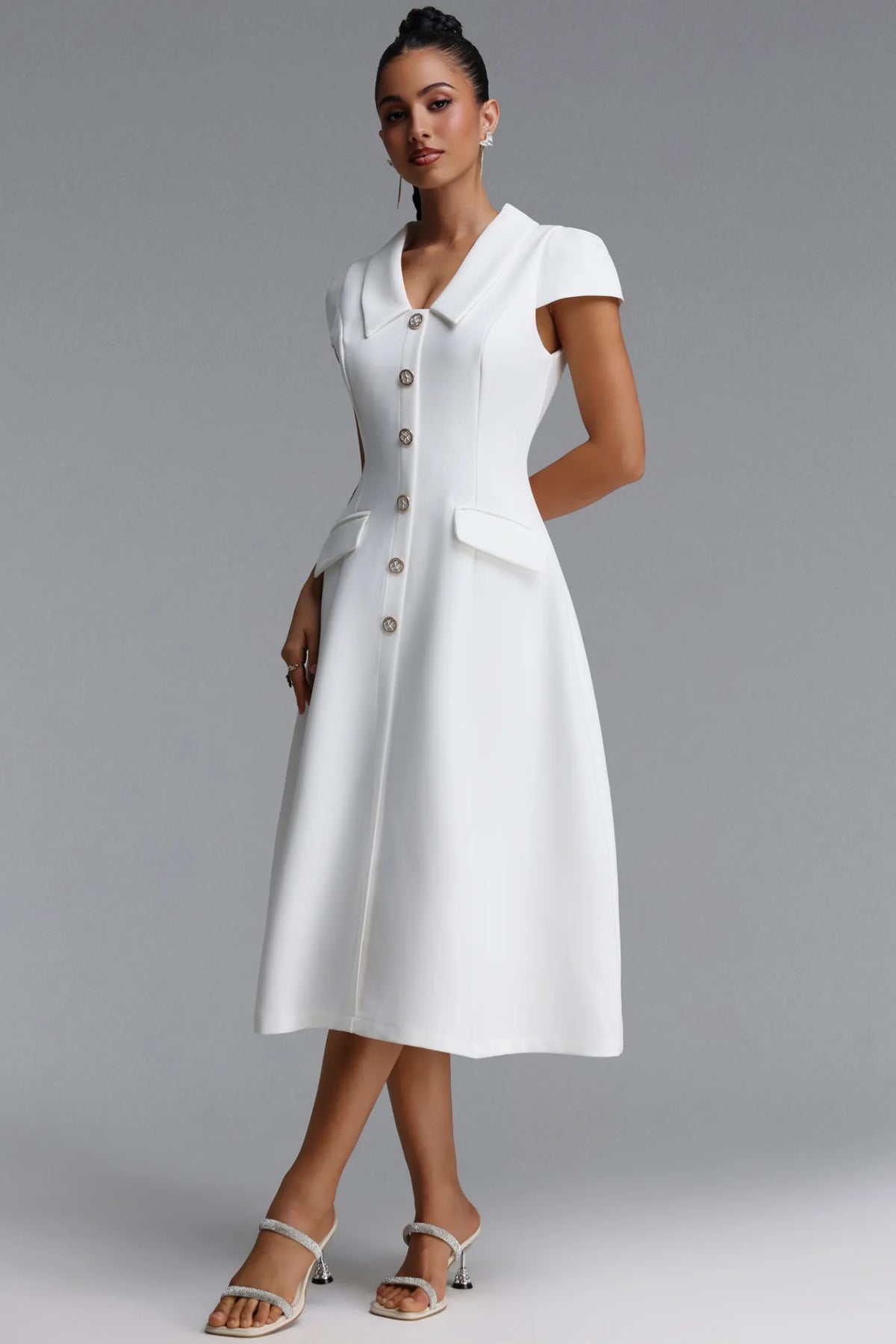 Structured Lapel Button-Down Dress - Pristine White
