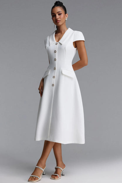 Structured Lapel Button-Down Dress - Pristine White