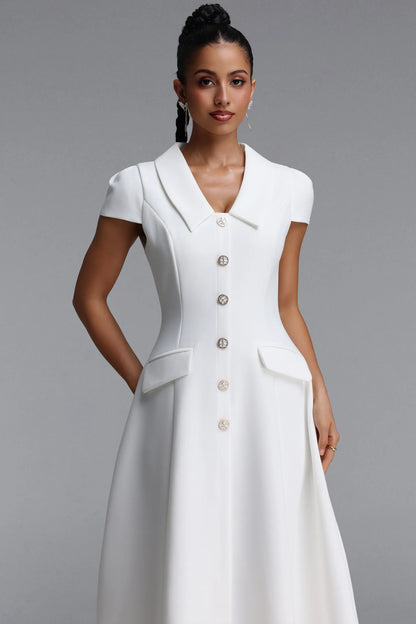 Structured Lapel Button-Down Dress - Pristine White