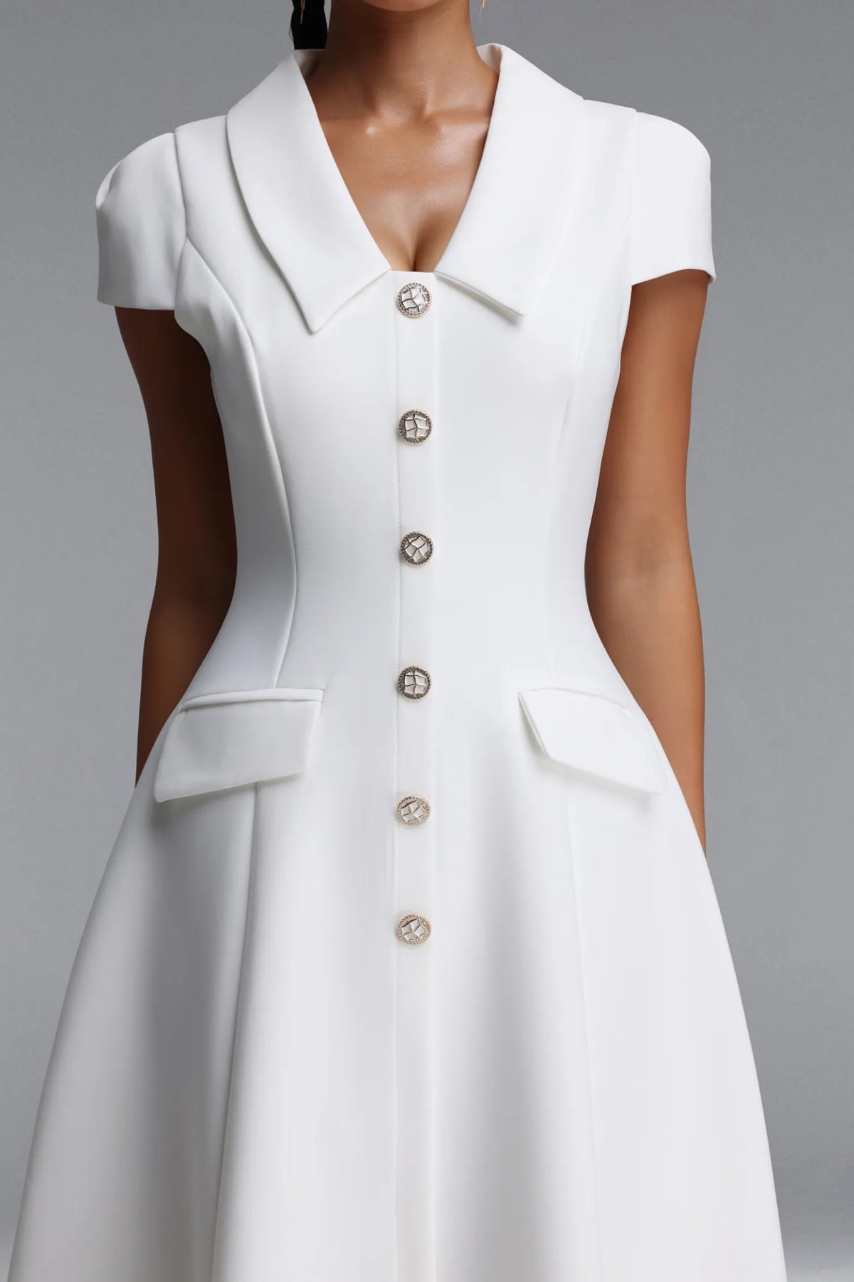 Structured Lapel Button-Down Dress - Pristine White