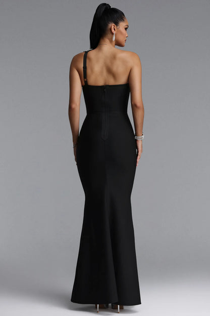 Black One-Shoulder Embellished Bandage Dress with Elegant Mermaid Silhouette