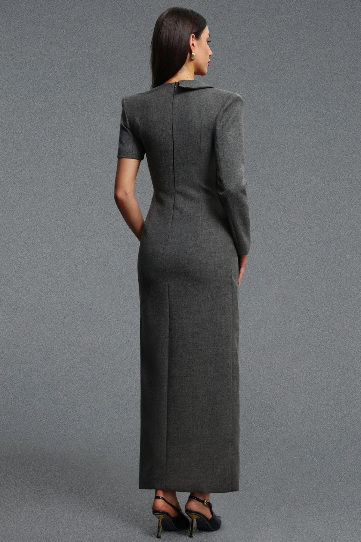 Deconstructed Asymmetrical Tailored Gown - Charcoal Gray