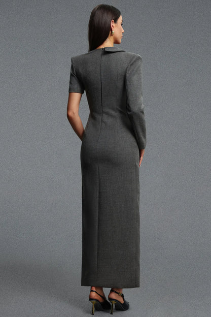 Deconstructed Asymmetrical Tailored Gown - Charcoal Gray