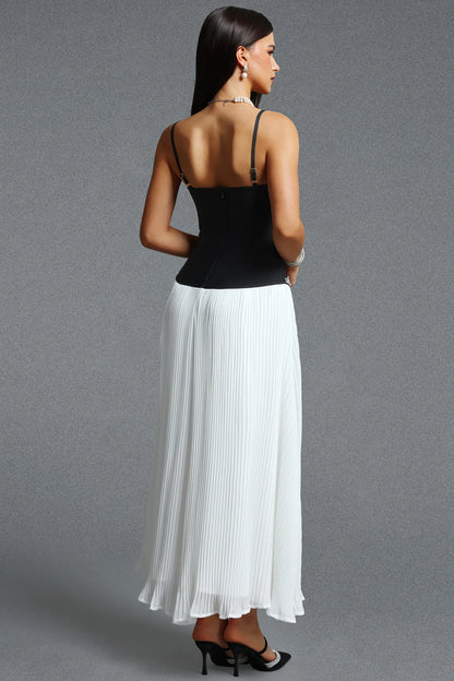 Crystal-Embellished Corseted Pleated Gown - Monochrome
