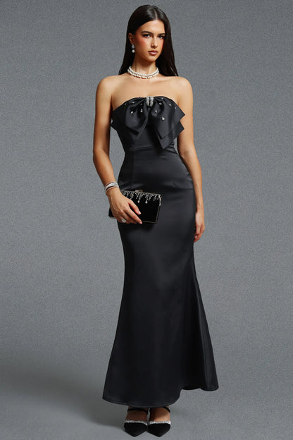 Structural Crystal-Bow Strapless Mermaid Gown - Onyx Black