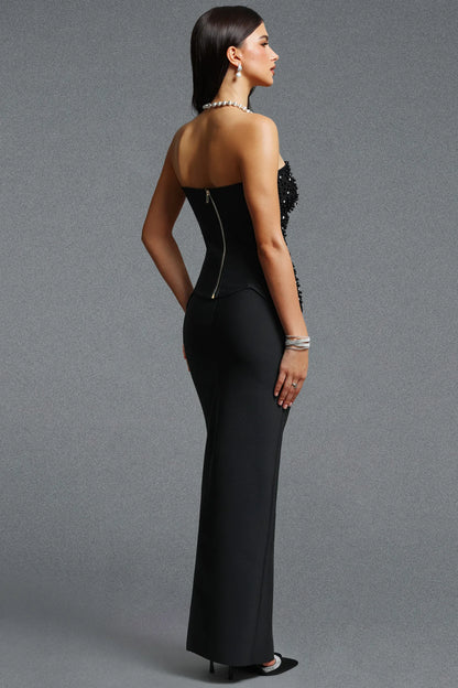 Elegance Beaded Strapless Corset Dress – Black