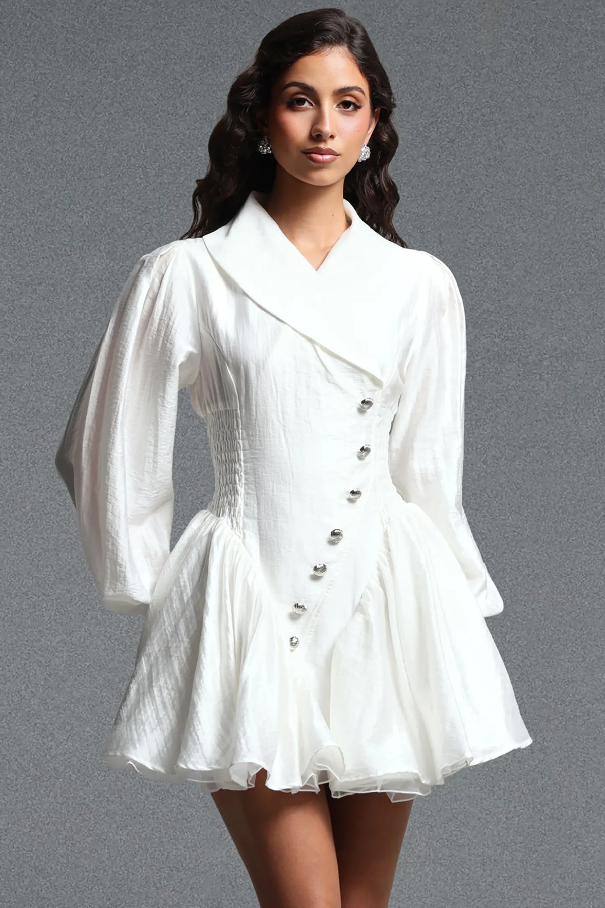 Structural Asymmetrical Button-Front Mini Dress - Pristine White