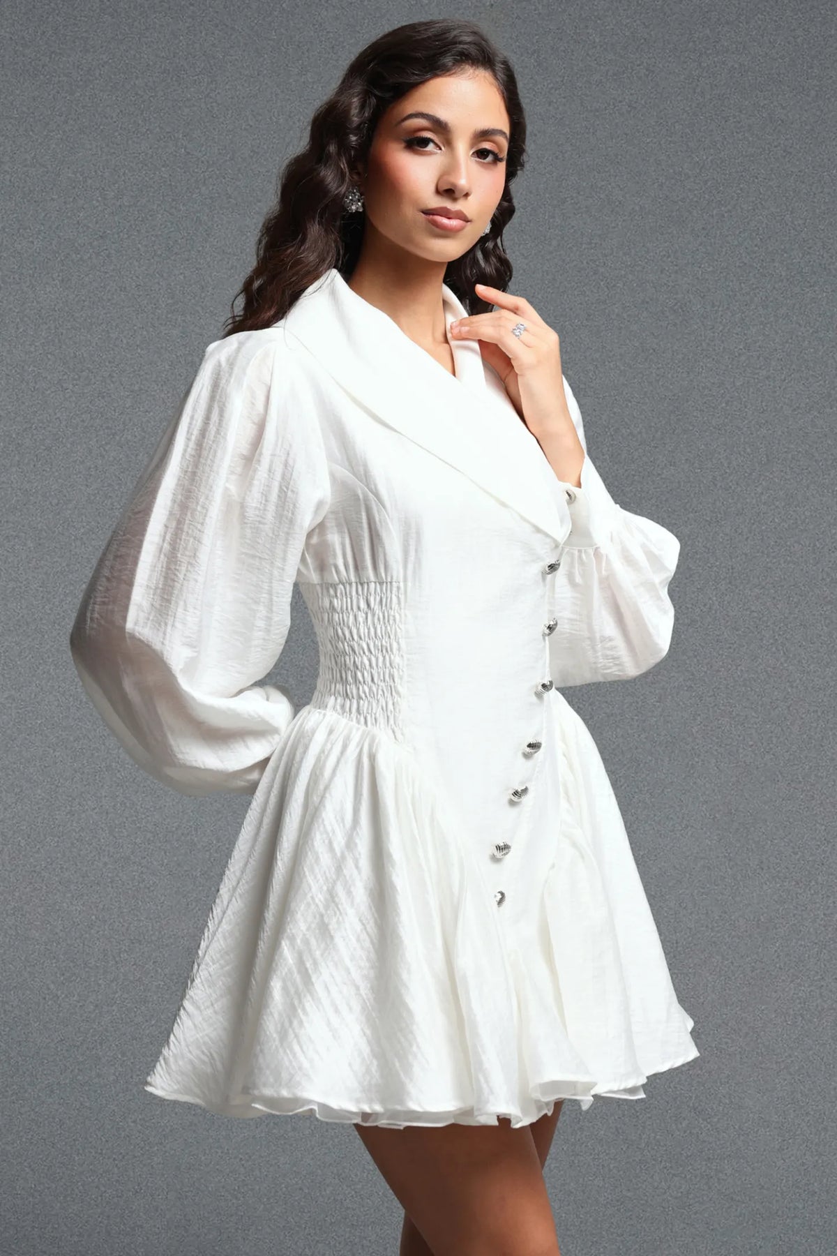 Structural Asymmetrical Button-Front Mini Dress - Pristine White