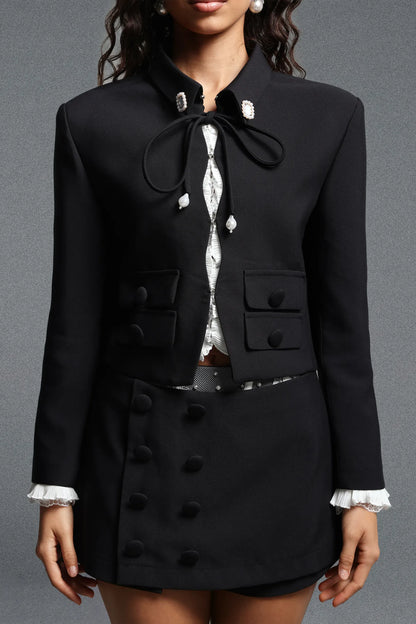 Black Tailored Cropped Blazer and Mini Skirt Set