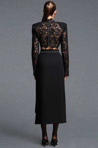 Dark Romance High-Slit Maxi and Sheer Lace Bodice