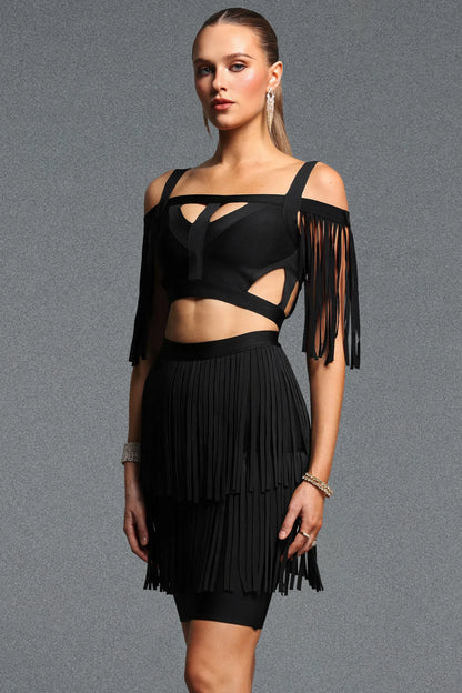 Black Tiered Fringe and Geometric Cutout Mini Set