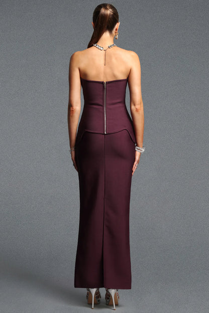 Deep Plum Strapless Jeweled Corset Gown