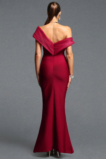 Crimson Embellished Off-the-Shoulder Mermaid Gown
