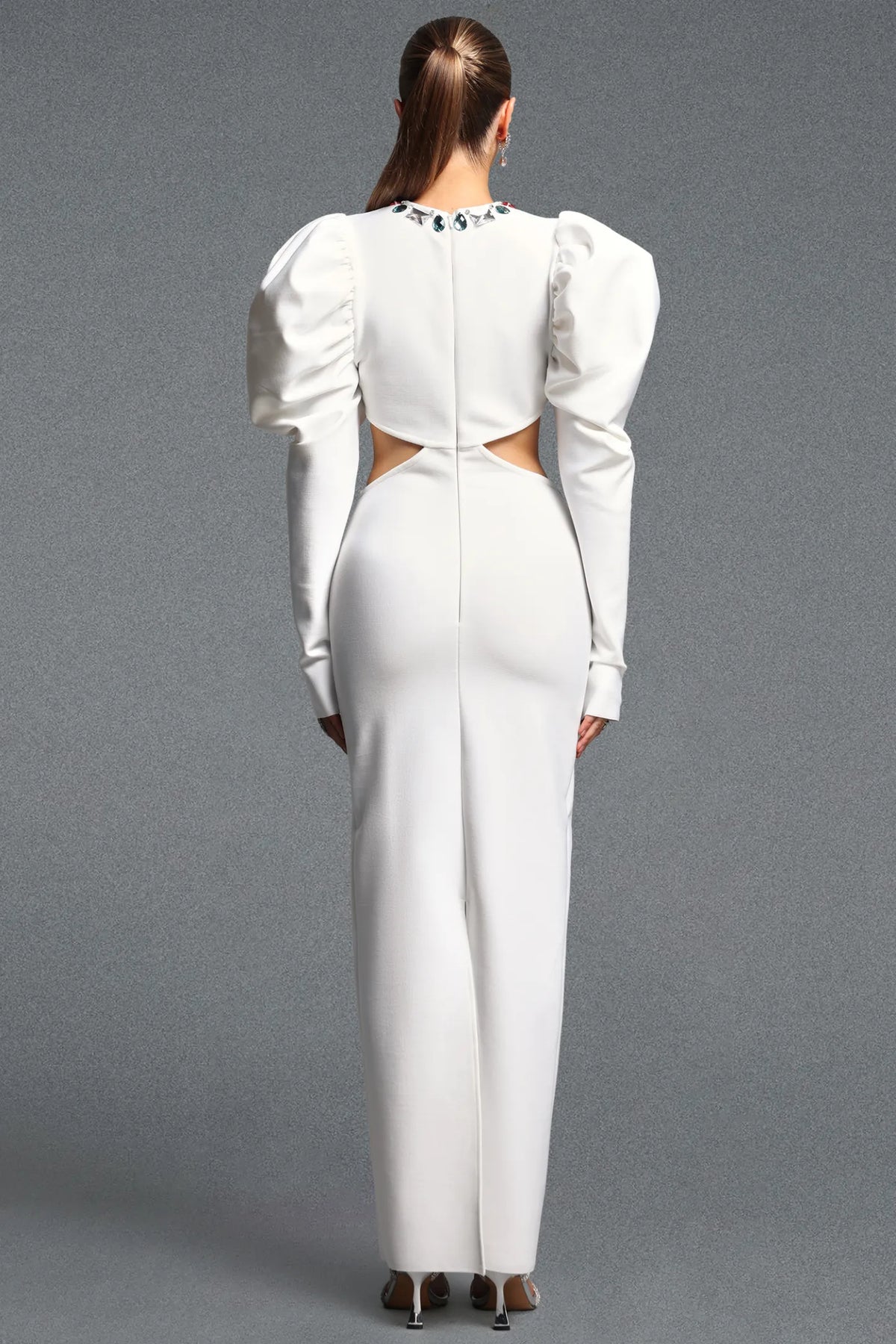 Gemstone Embellished White Column Dress