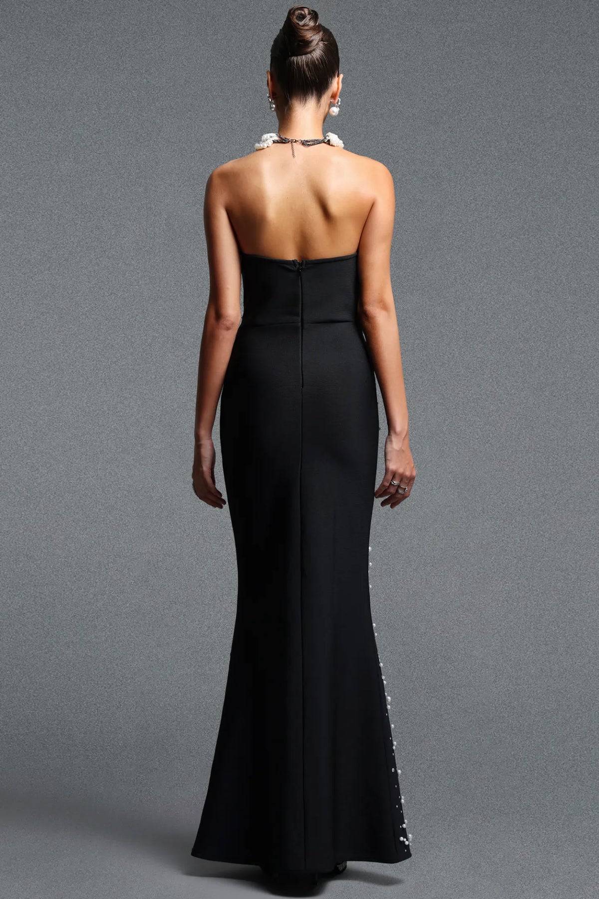 Luxurious Black Pearl-Scattered Mermaid Gown