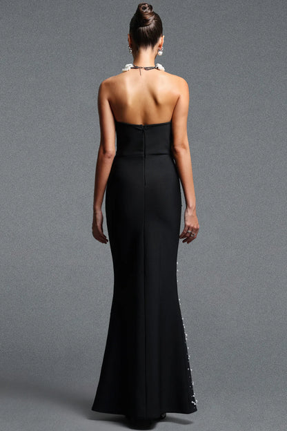 Luxurious Black Pearl-Scattered Mermaid Gown