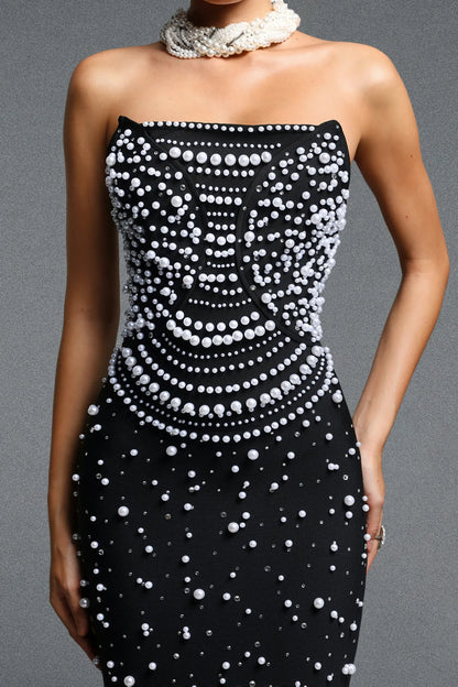 Luxurious Black Pearl-Scattered Mermaid Gown