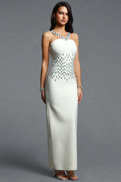 Ivory Mirror-Embellished Evening Gown