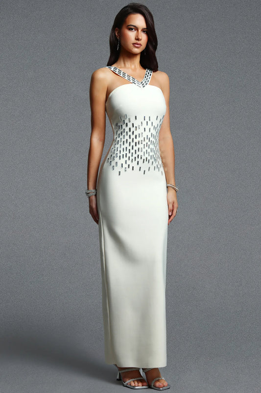 Ivory Mirror-Embellished Evening Gown