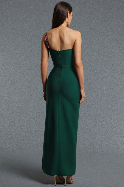 Forest Green Corset Gown with Cascading Jewel Appliqué