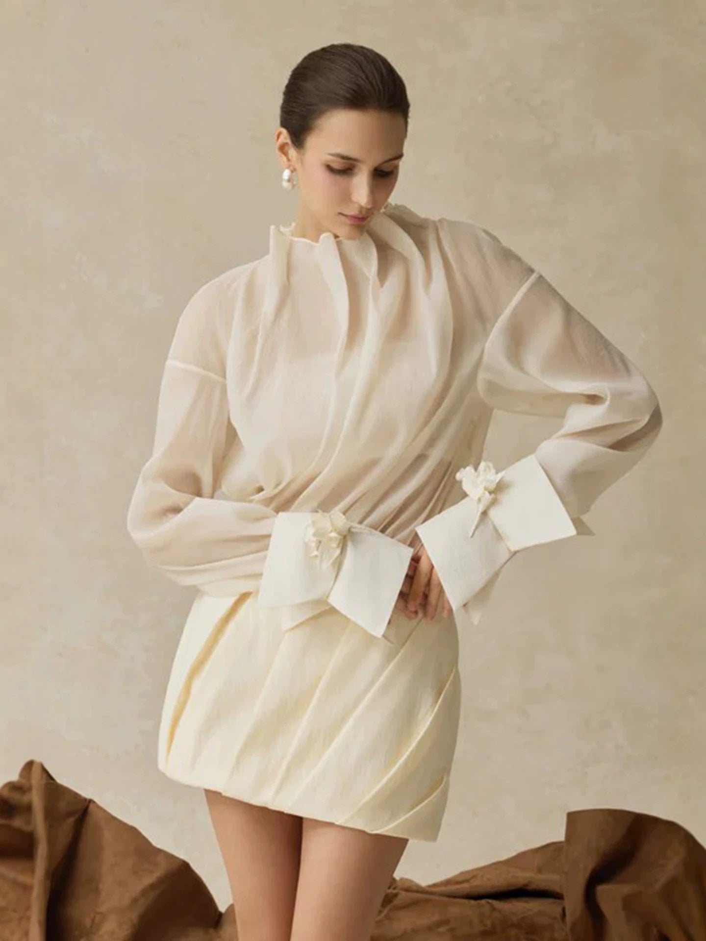 Vintage-Inspired Lace Peplum Skirt Set - Ivory