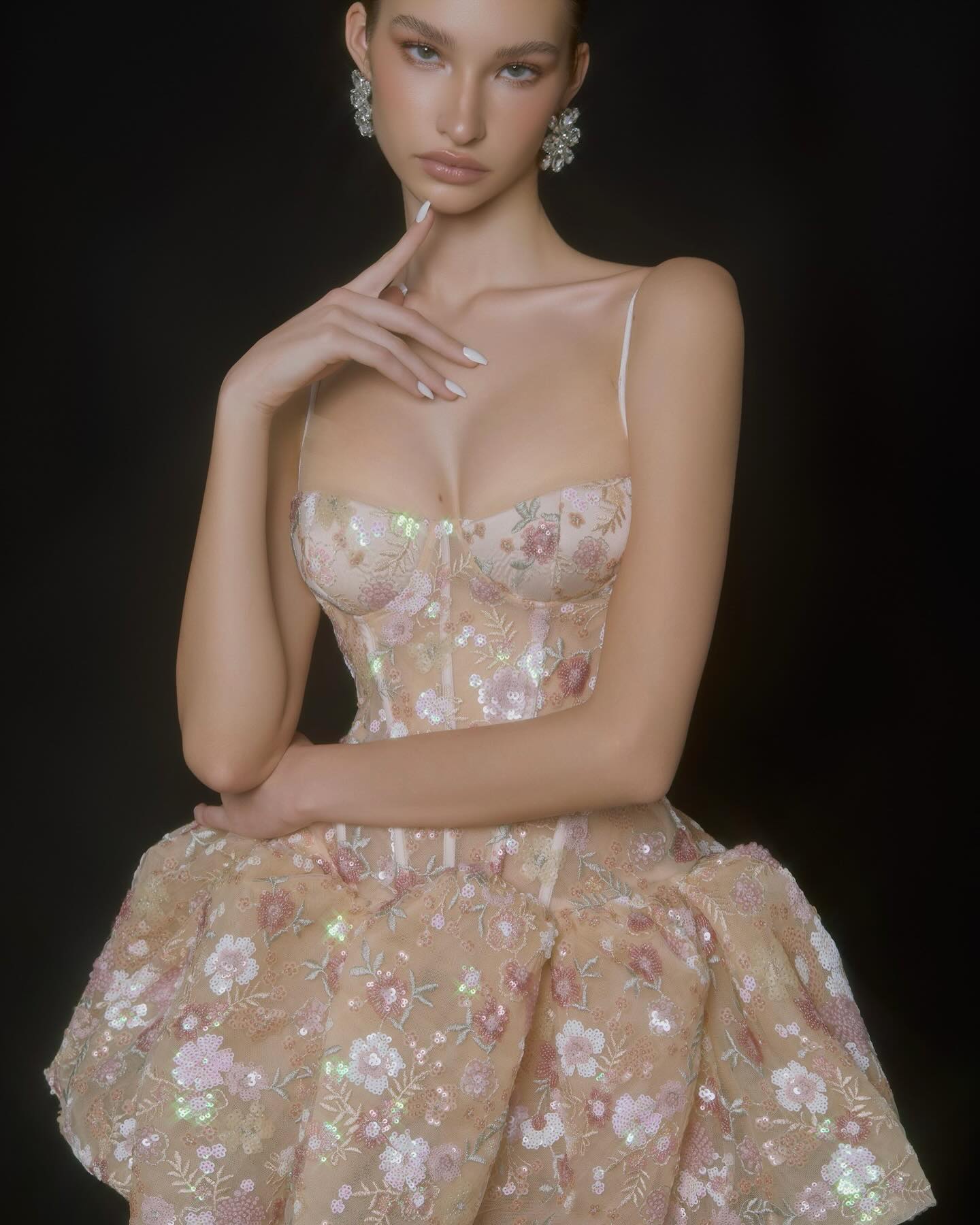 Floral Embroidered Corset Mini Dress with Voluminous Skirt